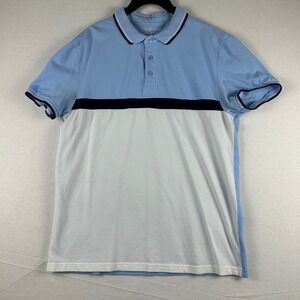 Primark Mens Colorblock Polo Shirt Light Blue White Navy Stripe Size L